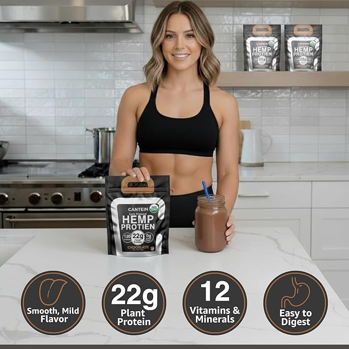 Organic Hemp Protein Powder, Plant Based and Vegan Protein Shake, Lactose and Dairy Free, Gluten