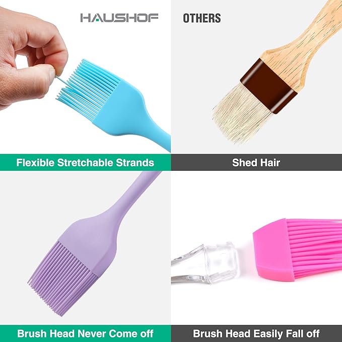 HAUSHOF Silicone Basting Pastry Brush, Heat Resistant Pastry Brush Set, One-Piece Design, Perfect