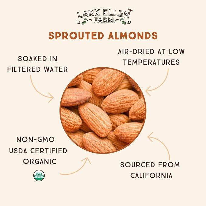 Lark Ellen Farm Raw Almonds, Sprouted Unsalted, Steam Pasteurized, Certified USDA Organic