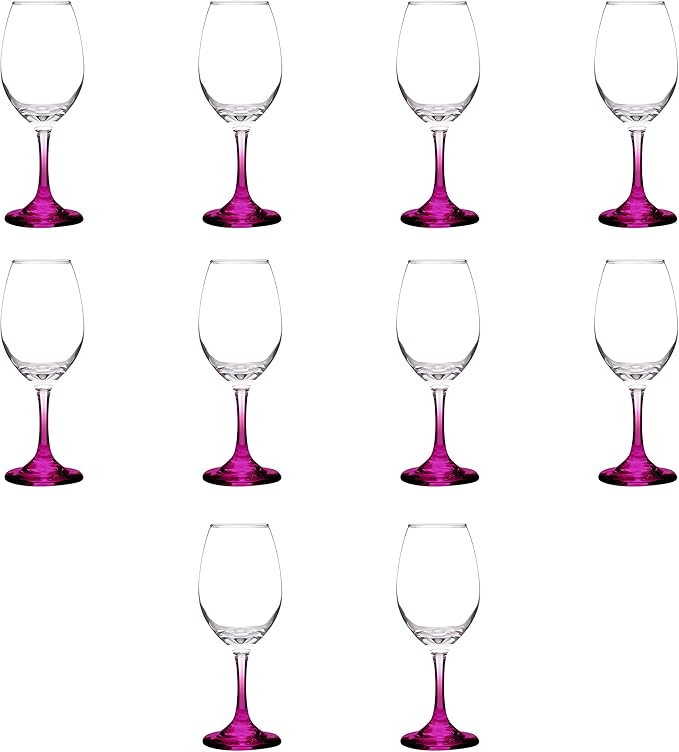 DISCOUNT PROMOS Rioja Wine Glasses with Stem 10 oz. Set of 10, Bulk Pack - Color Bottom, Perfect