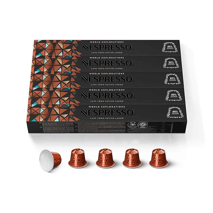 Nespresso Capsules Original Line, Cape Town Envivo Lungo, Dark Roast Espresso Coffee Pods, 50 Count
