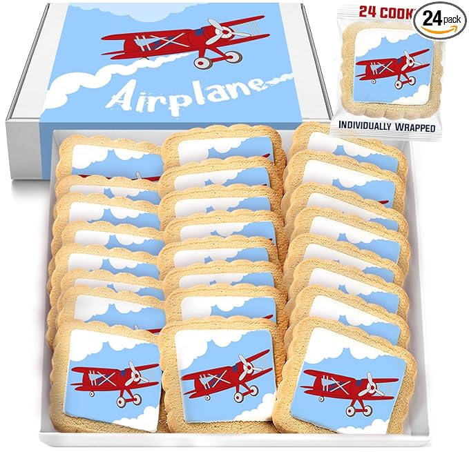 Airplane Cookies Theme 24 Pack Cookies Individually Wrapped | Red Glider Blue Sky Clouds Treats