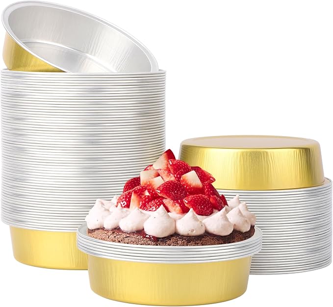 Beasea Aluminum Ramekins 100 Pack, 7.3oz 215ml Disposable Ramekins Foil Cups No Lids 4" Baking