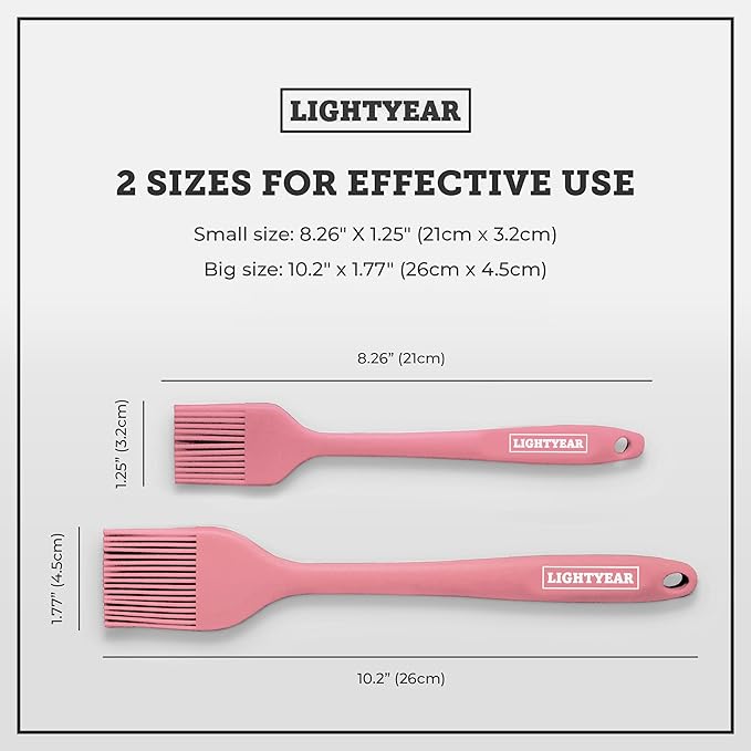 Lightyear Silicone Basting Pastry Brush Set (2 Pcs) ❘ 450°F Heat Resistant Oil Brush for Your