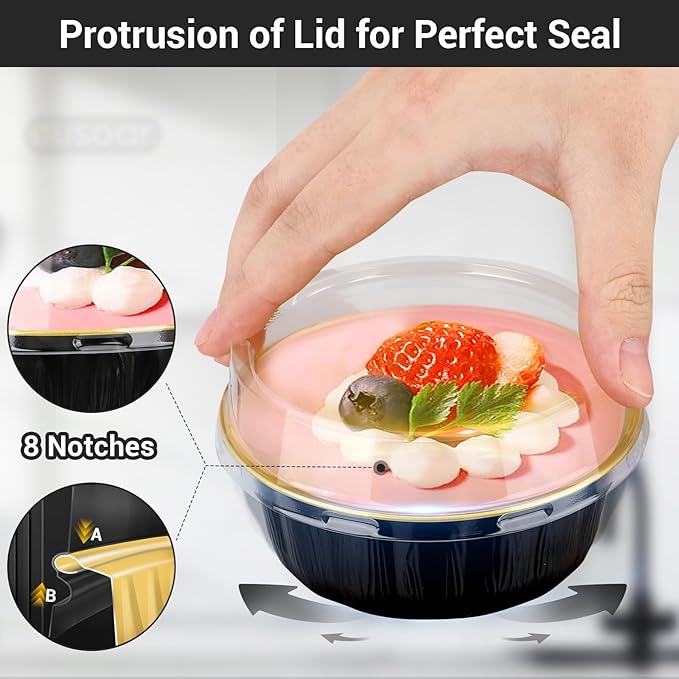 EUSOAR Cake Storage Container, 50pcs 9oz Black Aluminum Baking Cups with Lids, Aluminum Cupcake