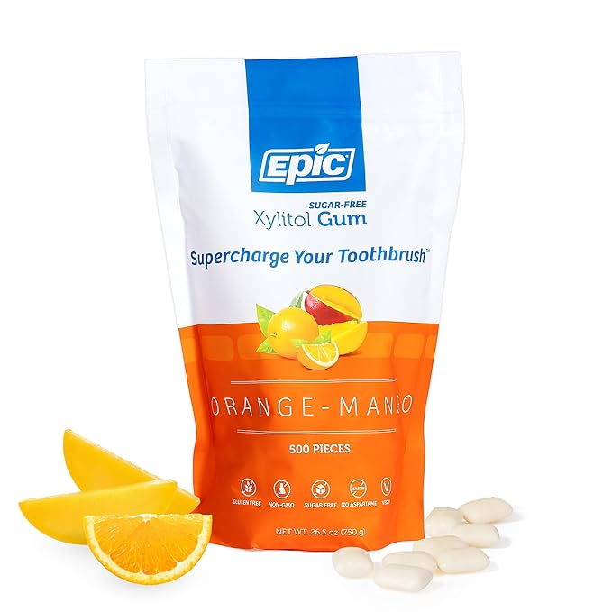 Epic 100% Xylitol Orange Mango Chewing Gum - Sugar Free, Aspartame Free Dental Gum - Supports Oral