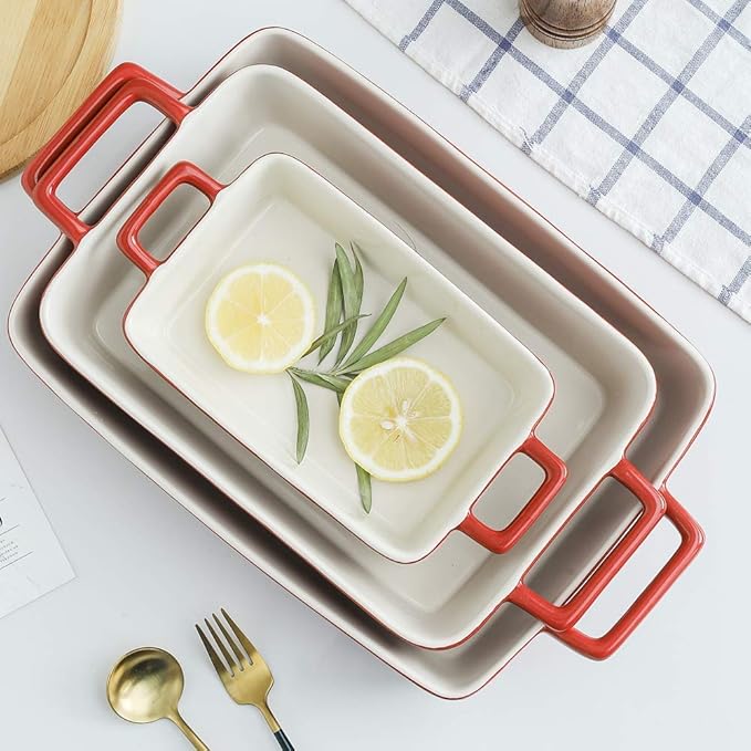 KOOV Bakeware Set, Ceramic Baking Dish, Rectangular Baking Pans Set, Casserole Dish for Cooking
