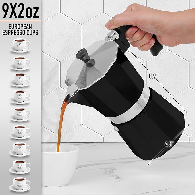 Zulay Moka Pot Espresso Stovetop Coffee Maker - Leak-Proof, Stainless Steel, Easy to Clean, Heat