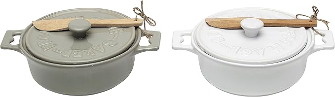 Creative Co-Op Brie Bakers with Lids & Wood Spreaders (Set of 2 Colors)