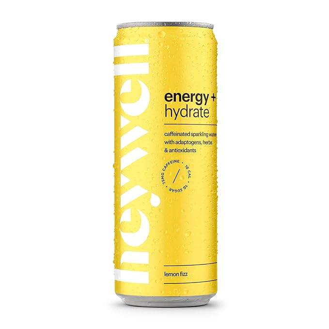 Heywell Sparkling Adaptogenic Water Energy and Focus, Lemon Fizz Flavor 12 Fluid Ounce (Pack of 12)