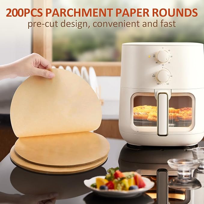 8 Inch Parchment Paper Rounds,200Pcs Non-Stick Unbleached Baking Parchment Rounds for Air
