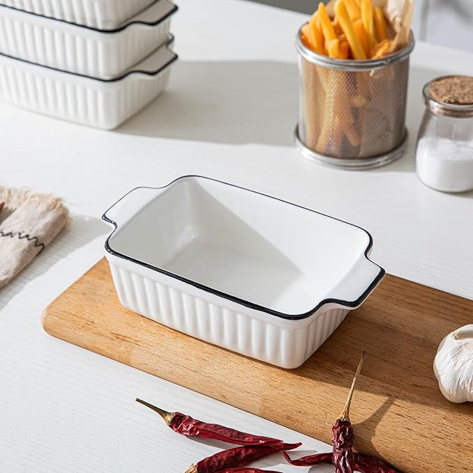 Ceramic Casserole Dish Set with Handles Sets of 4 - Oven, Microwave & Dishwasher Safe 12OZ