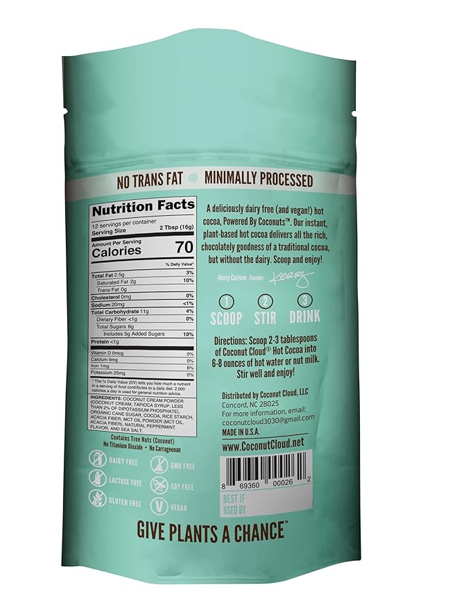 Coconut Cloud: Dairy-Free Instant Peppermint Hot Cocoa Mix | Vegan, Natural, Delicious, Creamy
