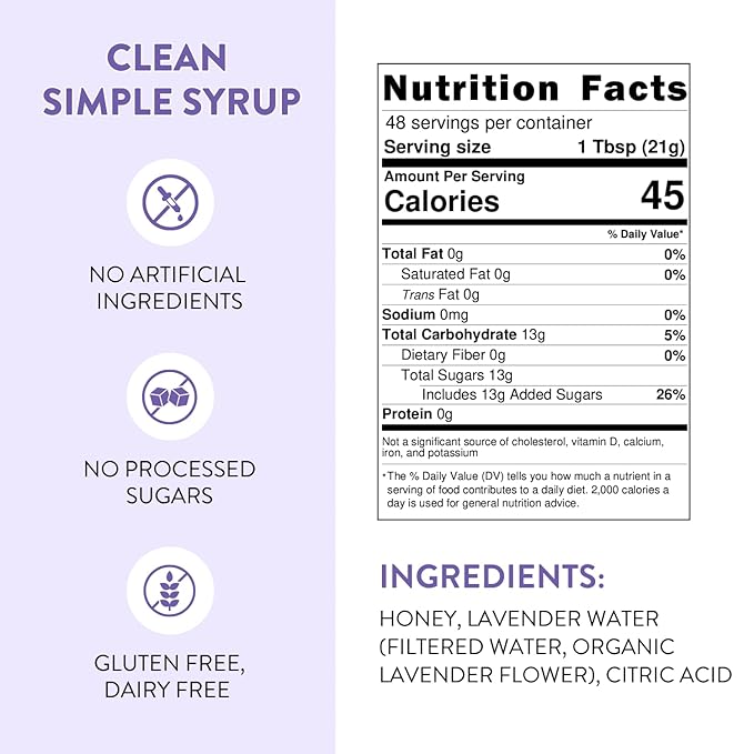 Lavender Honey Simple Syrup for Coffee, Cocktails, Tea, Matcha - Clean Simple Syrup with Real