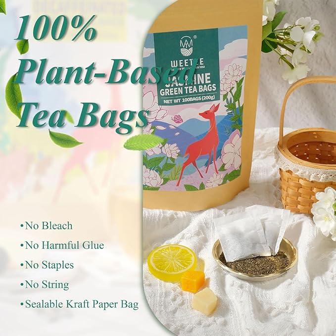 WT WEETEE Jasmine Green Tea Bags, 100 Count Jasmine Scented Green Tea, Refreshing & Relaxing, No