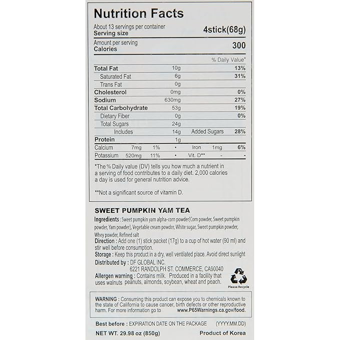 Damtuh Sweet Pumpkin with Yam Tea Powder – Korean Meal Replacement, Instant Breakfast Shake with