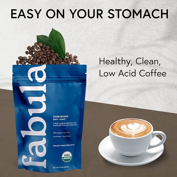 Fabula Coffee Dark Roast Whole Beans - Organic - Low Acid - Single Origin - Non GMO - Mold Free