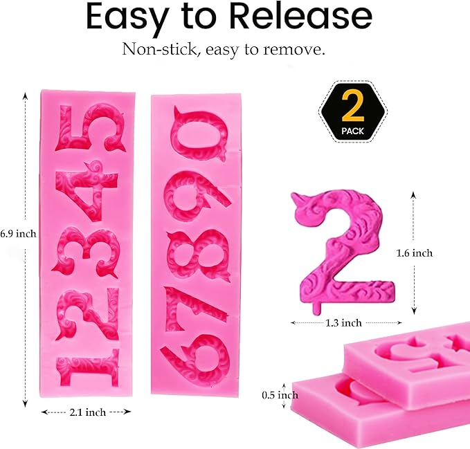 Silicone Fondant Molds, AIMEIKI 2 Pack 3D Silicone Number 0-9 Embossed Fondant Chocolate Baking