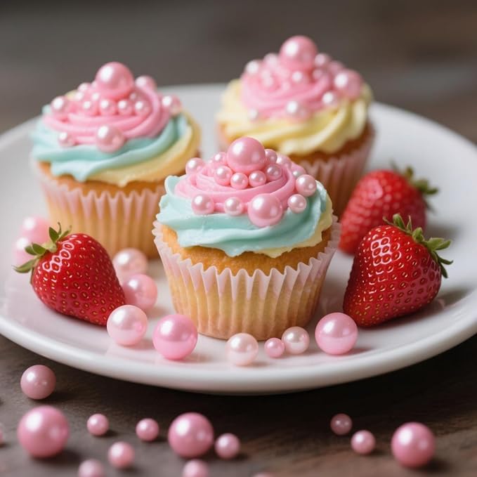 Pink Pearl Sprinkles for Cake Decorating,Edible Sugar Pearls for Baking,Mix Size,Mother's Day Cake