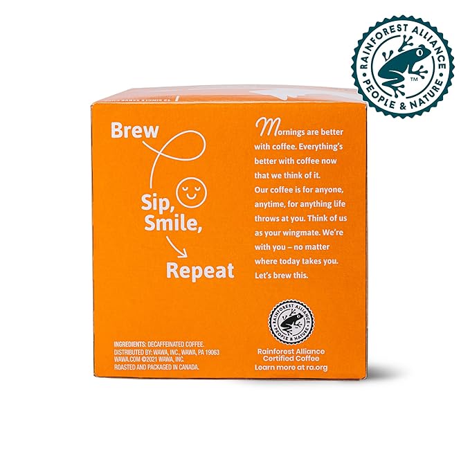 Wawa Mild Roast Single Cup Decaf Coffee Pods, 72 Pods, 6 Boxes, Regular Smooth & Balanced Classic
