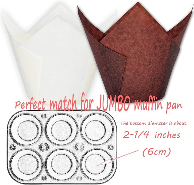 (Jumbo Extra Large size) Brown+White Tulip Baking Cups 2-1/4"(Base diameter) x 3-3/4"(Wall height)