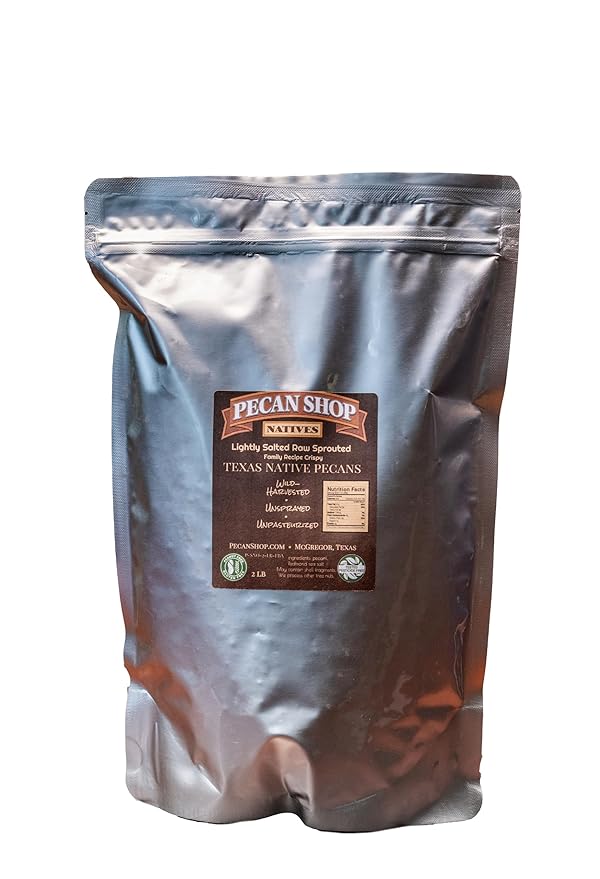 Pecan Shop Unsprayed Sprouted 2 lb Raw Wild-Harvested Family Recipe Crispy Sea Salt Texas Native