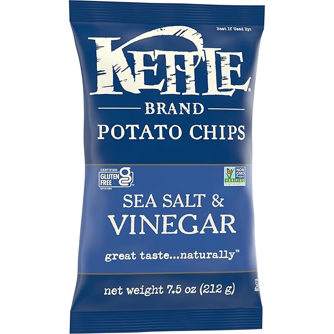 Kettle Brand Sea Salt and Vinegar Kettle Potato Chips, Gluten-Free, Non-GMO, 7.5 oz Bag (Pack of 12)