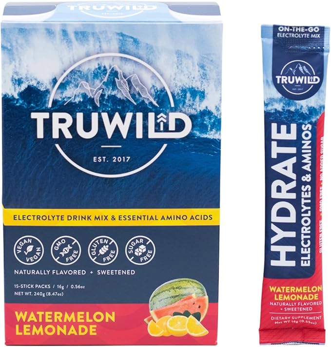 TruWild Natural Hydration Powder Single Serve Zero Sugar, Vegan Electrolytes + Amino Acids