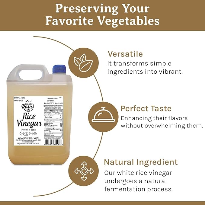 De La Rosa Rice Vinegar 5% Acidity, Kosher, Rice Vinegar for Cooking, Sushi, Salad Dressings and