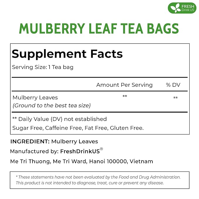FreshDrinkUS Premium Mulberry Leaf Tea - 50 Bags, 100% Natural & Pure. Loose Leaf Herbal Tea.