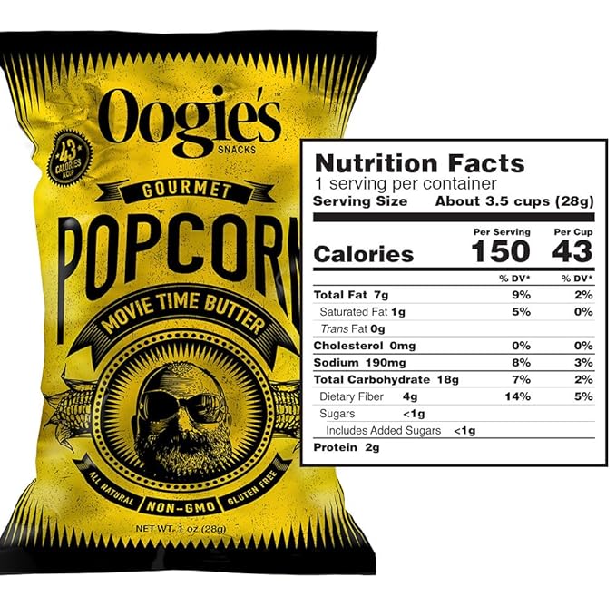 Oogie's Gourmet Popcorn | 20 Pack | Movie Time Butter Flavor | Gluten Free Popcorn Snacks | 1oz