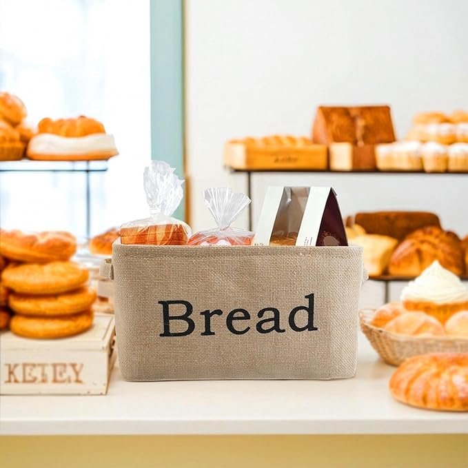 YAHUAN Burlap Bread Basket with Handles Bread Bin for Keeping Bread, Jute Bread Box for Kitchen