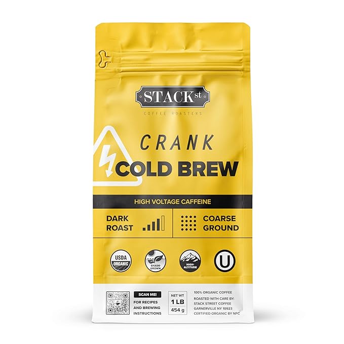 Organic Cold Brew Coffee Coarse Ground 1 LB - CRANK High Voltage Caffeine Dark Roast, Coarse Grind