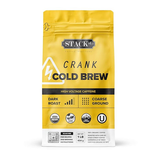 Organic Cold Brew Coffee Coarse Ground 1 LB - CRANK High Voltage Caffeine Dark Roast, Coarse Grind