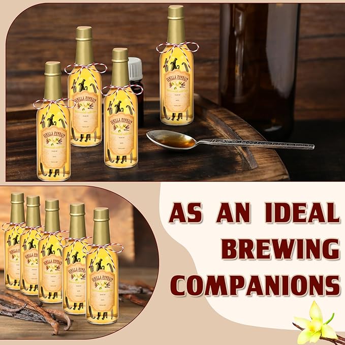 Tioncy 16 Pcs Vanilla Extract Bottles for Homemade Vanilla Jar Glass Bottle with Cap, Shrink Band