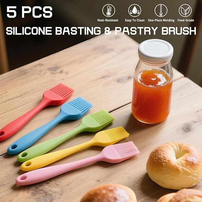 Silicone Basting Pastry Brush, Heat Resistant Silicone Brush Set for Cooking, One-Piece Design Oil