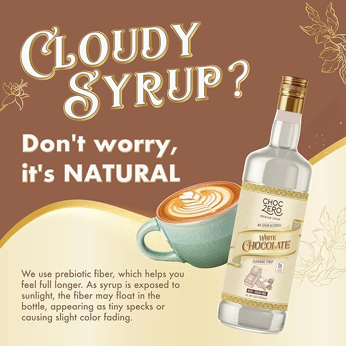 ChocZero Sugar Free White Chocolate Syrup for Coffee - Latte Flavoring Syrups - Keto Friendly, Zero