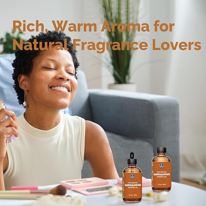 Sandalwood Essential Oil 4 Oz, 100% Pure Sandalwood Oil for Diffuser, Skin, Hair, Body & Face