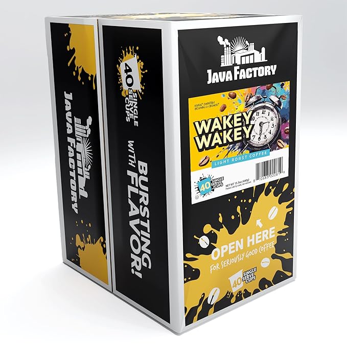 Java Factory Coffee Pods Light Roast Coffee Compatible with K Cup Brewers Including 2.0, Wakey