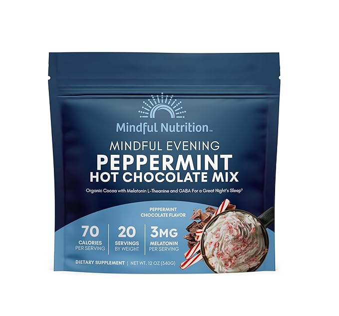 Mindful Evening Peppermint Cocoa Mix Natural Sleep Aid, Melatonin 3mg, L-Theanine, GABA
