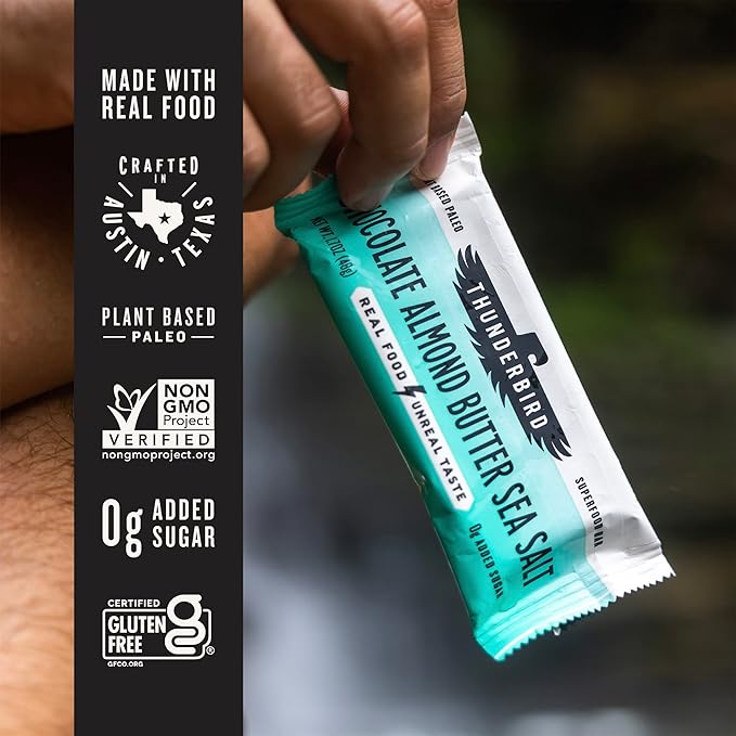 Thunderbird Bars Energy Snack, Gluten-Free with Protein, Healthy Real Food, Vegan Paleo Non-GMO, No