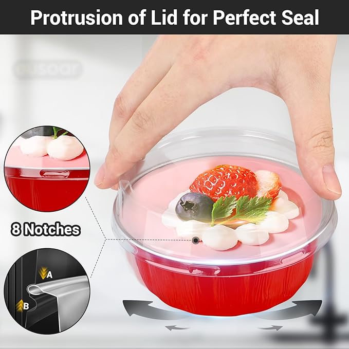 EUSOAR Cake Containers with Lids, 25pcs 9oz Red Disposable Ramekins, Muffin Liners for Baking