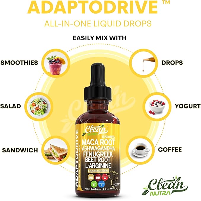 Clean Nutra Organic Maca Root Liquid Drops with Ashwagandha, Fenugreek, Beet Root and L-Arginine