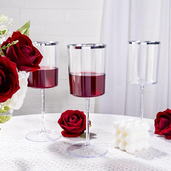 Ciaell 12 Pack Plastic Wine Glasses - 10 Oz Plastic Wine Glasses with Stem - Square Silver