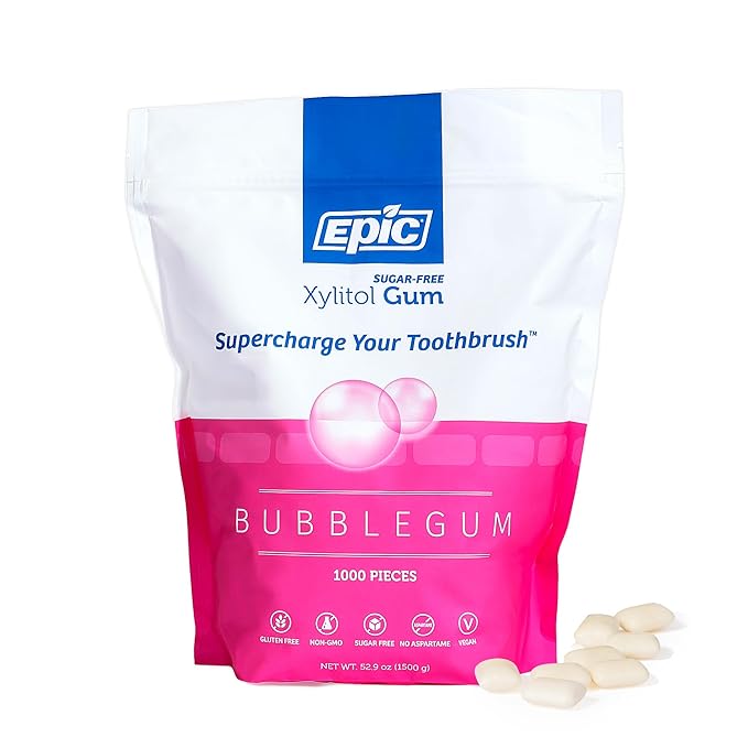 Epic 100% Xylitol Bubblegum Chewing Gum - Sugar Free, Aspartame Free Dental Gum - Supports Oral