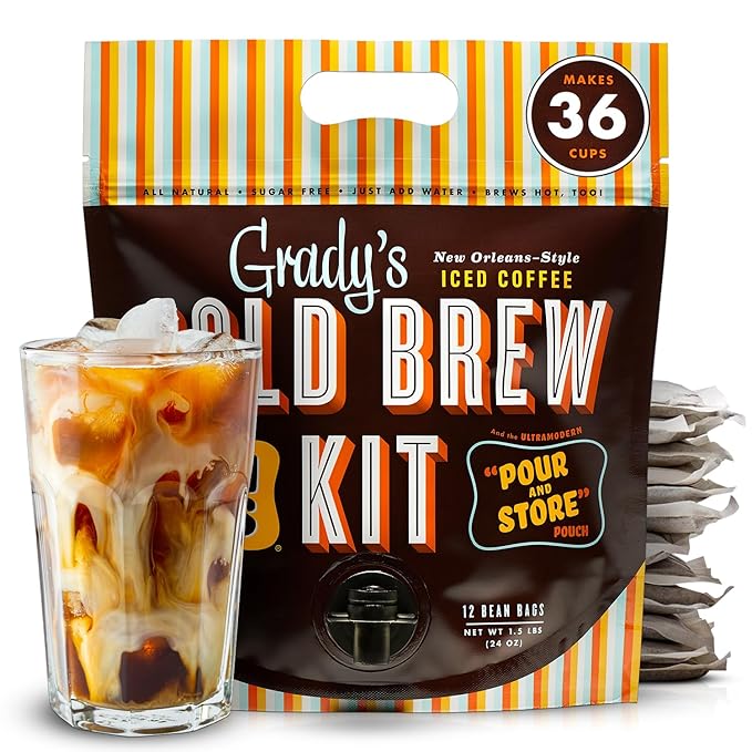 GRADY'S COLD BREW, French Vanilla, 100% Arabica Ground Coffee & Chicory Pouches, All-in-One Cold