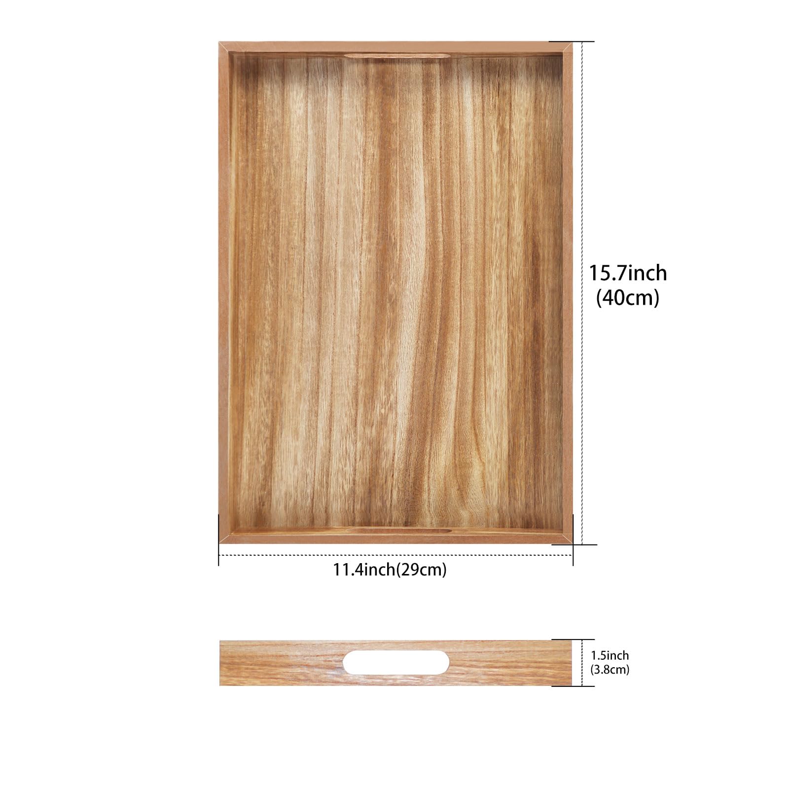Krismax Wooden Serving Tray with Handles, Rustic Brown Rectangular Serving Platter 15.7x11.4 Inch