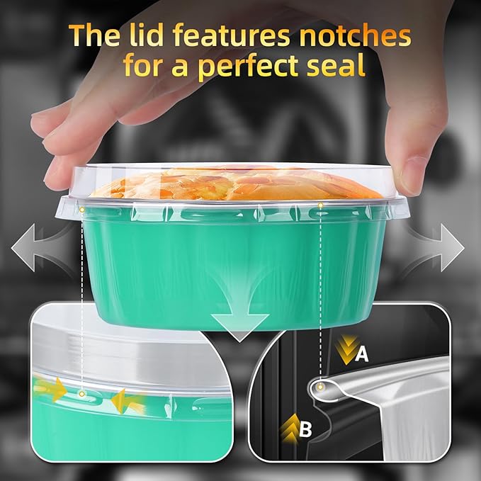 Beasea Ramekins Baking Cups with Lids, 120 Pack 8 oz 4 Inch Disposable Mini Elegant Blue Foil Creme