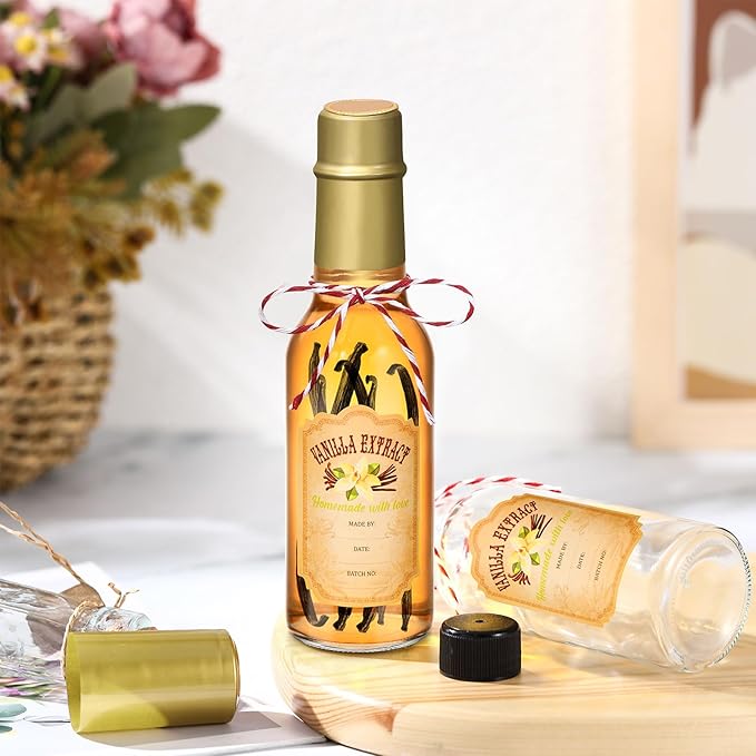 Tioncy 16 Pcs Vanilla Extract Bottles for Homemade Vanilla Jar Glass Bottle with Cap, Shrink Band