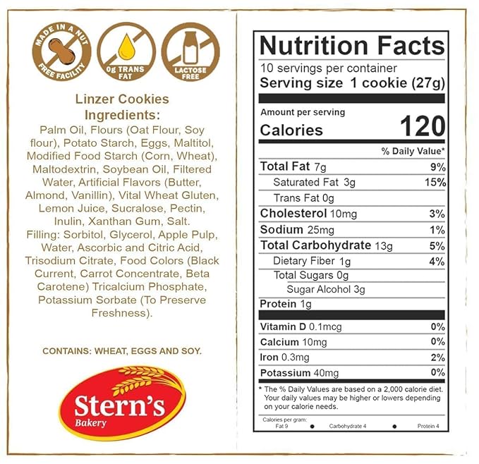 Sugar Free Cookies by Stern?™s Bakery | [10 Count] Strawberry Filled Linzer Tarts | Sugar Free